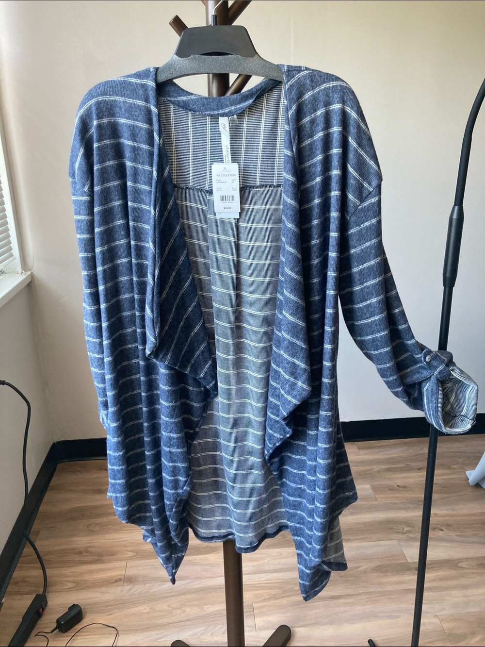 NY Collection stripes print open front top boho casual business casual 2X - Picture 14 of 17